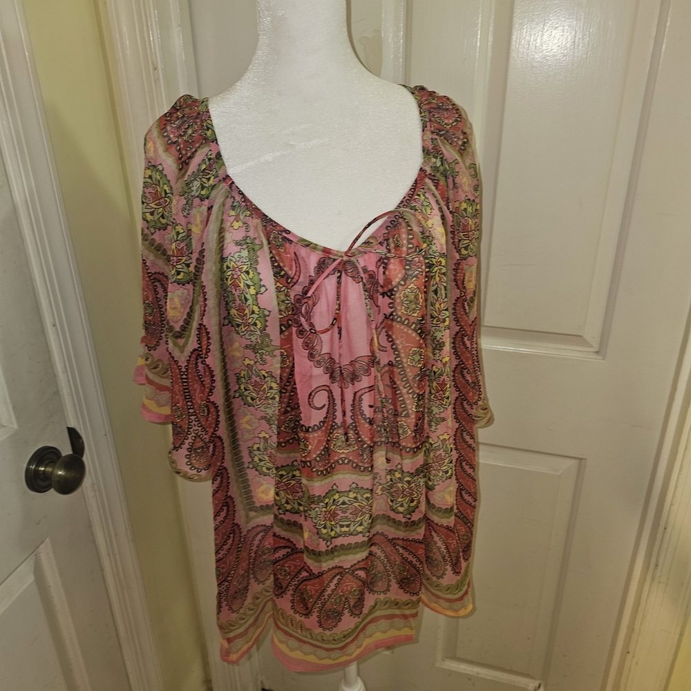 Bohemian Pink and Green Tunic Top